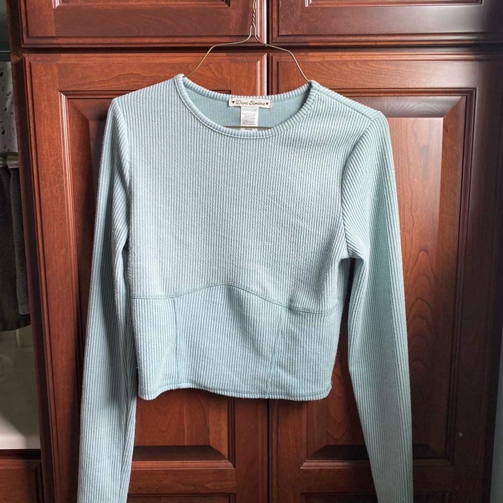 Ribbed Long Sleeve Top - Soft Blue